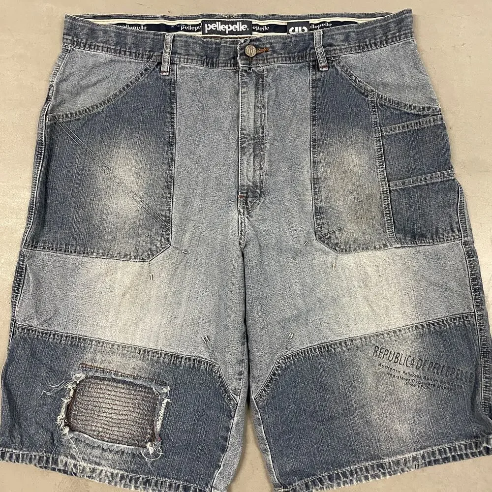 Baggy Y2K patchwork repaired pelle pelle jean shorts 40